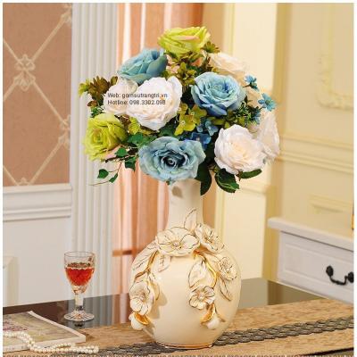 Bộ 3 Bình Hoa Đắp Nổi Viền Vàng - sản phẩm gốm sứ cao cấp